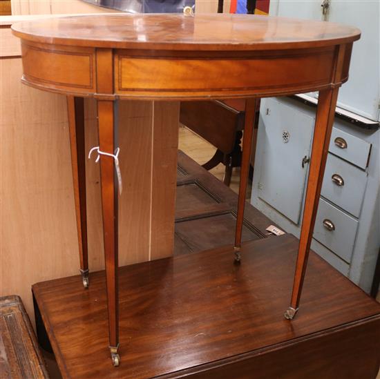 A George III style satin-birch and mahogany oval table, W.81cm